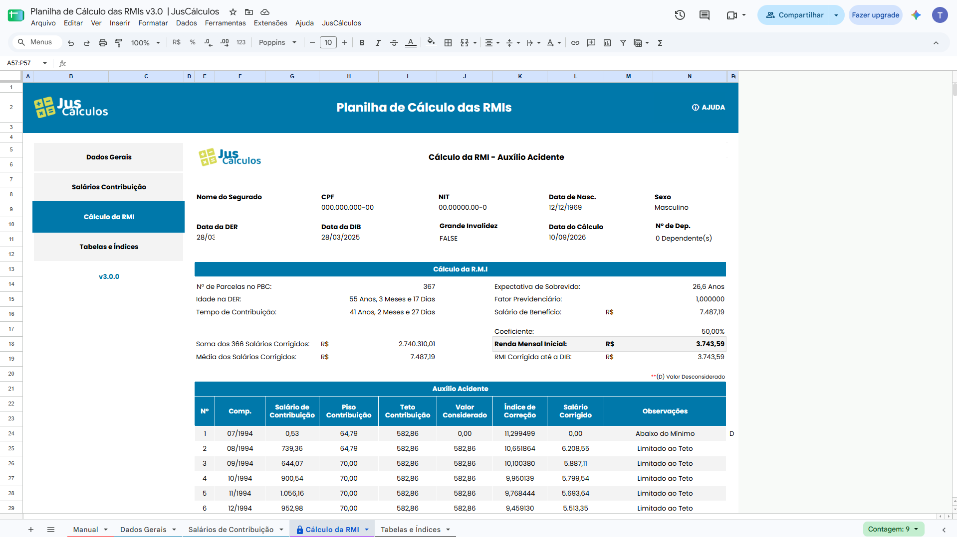 Cálculo das RMIs